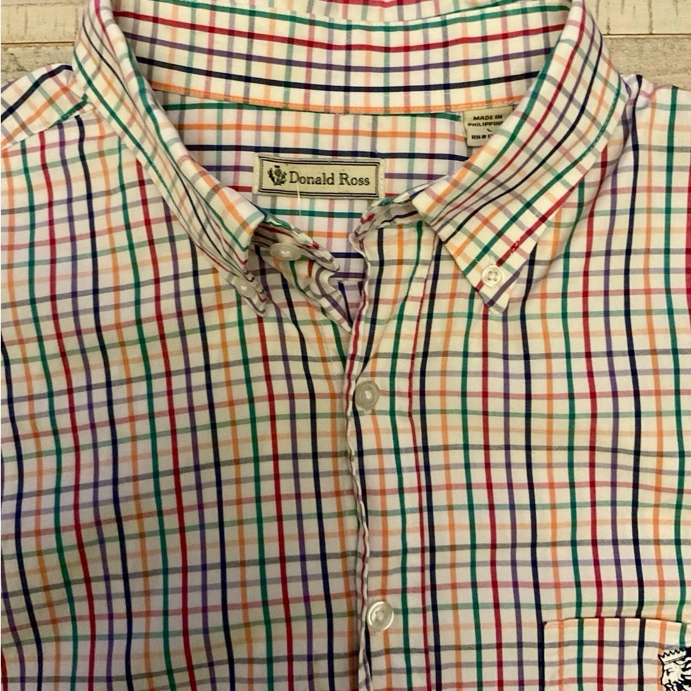 Donald Ross Multicolor Plaid Checkered Men's Shirt Large EUC Embroidered Logo